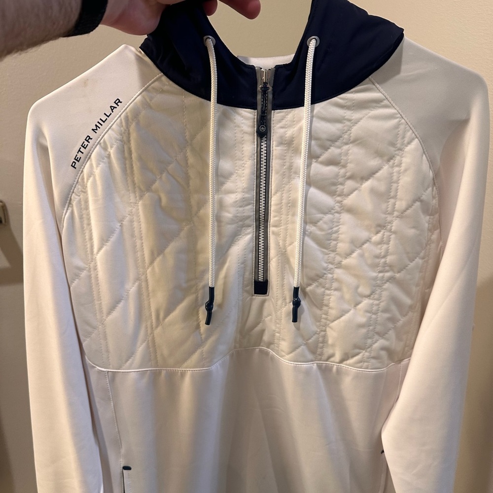 Peter Millar Performance White and Navy Hoodie